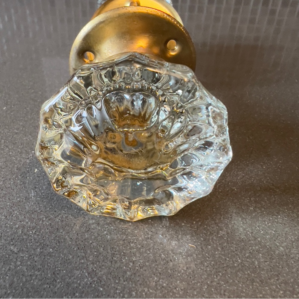 Antique Crystal Glass and Brass 12 Point  Victorian Door Knob Set